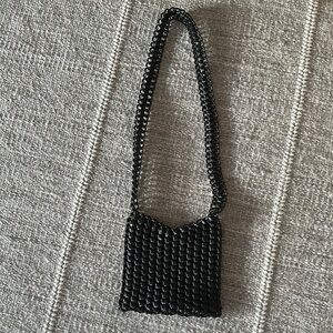 Black Beaded Shoulder Bag with Vintage Charm